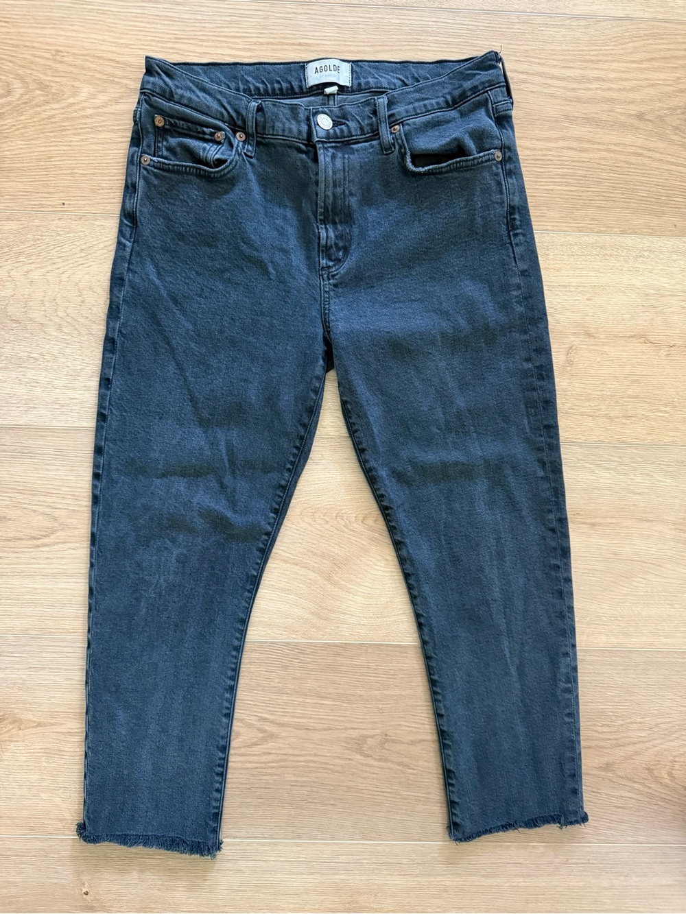 AGOLDE Toni Mid Rise Slim Straight Ankle Jeans Feral Black Size 29